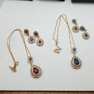 Gold Tone Rhinestone 2 Pc Set Red or Turquiose